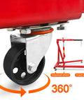 Detail of a swivel caster wheel, highlighting the 360° rotation feature on the Tough As Nails Folding Hydraulic Engine Hoist 2 Ton 4400 Lbs Shop Crane.