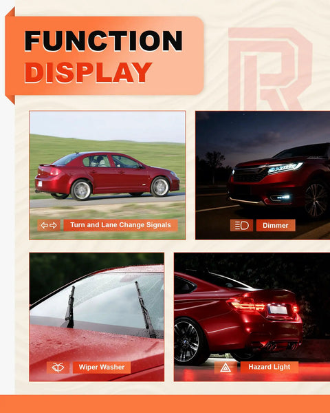 Function display for Premium Straight Swap Turn Signal and Headlight Multi Function Switch for Chevy Cobalt with car features.