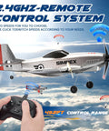 P51 Foam Glider RC Plane For Kids And Beginners with remote control flying in the sky demonstrating 2.4GHz control system