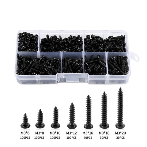 M3 Self Tapping Screws Set 500 Pcs Phillips Pan Head Carbon Steel for Woodworking and Furniture DIY Projects versatile kit
