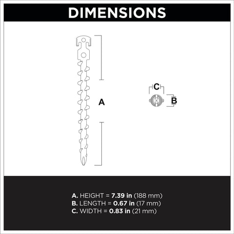 Dimensions diagram of 4 Pack Seven And A Half Inch Screw In Ground Anchors For Yard Tents And Tarps Green 70 Lb Pull Heavy Duty Rustproof