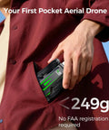 Person placing foldable GPS drone with EIS 4K camera into jacket pocket, highlighting lightweight design under 249g.