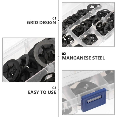 280 Pieces Manganese Steel Plum Tooth Lock Washers With Internal Teeth in clear storage box