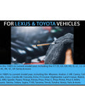 Close-up of dipstick check for Lexus & Toyota with text listing compatible models from 1980s to current, promoting vehicle model range.