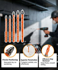 BGTEC four-blade serrated masonry drill bits set, 10 pcs, 3/16-1/2 in, orange-coated carbide