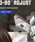 Heavy Duty Mini Belt Sander With 90 Degree Adjustable Head showing the adjustable angle and powerful motor design.