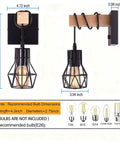 BANGANMA 2 Pack Farmhouse Wall Sconces, Hardwired E26 Wood Cage for Bedroom, showing dimensions and design features.