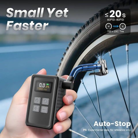 Portable Bike Tire Pump With Gauge 150 PSI Electric Inflator For Presta And Schrader Valves Auto Stop Uber Fast Brushless Motor Upgraded Compact Pump For E Bike MTB Road Bike And Ball