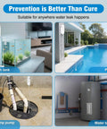 Water Level Alarm Sensor for Basements with 100 dB Sump Pump Alarm and 78 Inch Detector Cable, shown in fish tank, pool, sump pump, and water tank applications.
