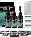 Glass Fix Kit for Windshield and Glass Repair, DIY Crack and Chip Repair Fluid with tools and cars shown