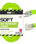 Heavy Duty 50 Foot 10 Gauge Extension Cord With 3 Prong Lighted End, light green, 10 3 SJTW Outdoor Power Cable, 15 Amp