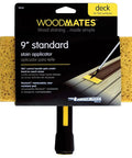 Packaging of 9-Inch Wood Stain Applicator With Pivot Head, Replaceable Tear-Resistant Pad, Edging Guides For Clean Edges