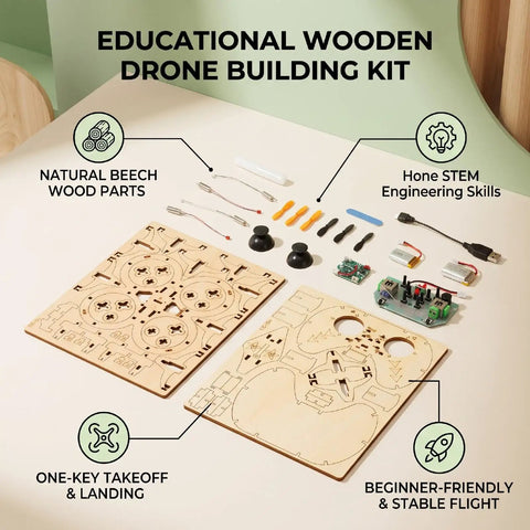 Beginner Friendly Wooden Drone Kit With Beech Wood Frame And Protective Cage One Key Takeoff Quad To Learn STEM Flying