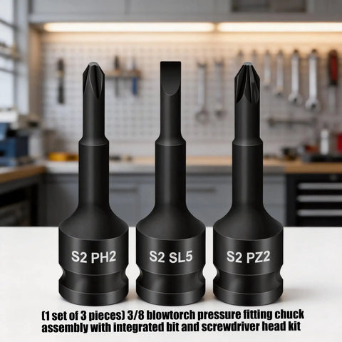 Heavy Duty Integrated Screw Tip Socket Kit With 3/8 Square Drive Featuring Chrome Steel Bodies And Versatile Bits For Home Repairs, DIY Projects And Routine Mechanical Care Services To Tackle Any Job With Ease. 3-piece S2 PH2 SL5 PZ2 set