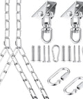 Heavy Duty Porch Swing Hanging Kit With Y Chain And 360 Degree Swivel Hangers 1500 Lb Capacity Rustproof Zinc Plated Chains 304 Stainless Steel Mount Hooks Indoor Outdoor Hammock Hardware displayed with chains and hooks