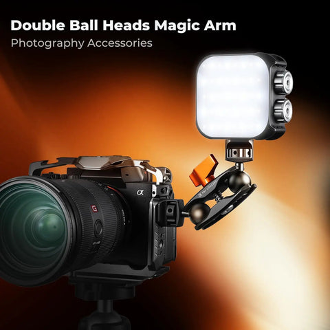 Dual Ball Head Magic Arm For Cameras And Microphones, Adjustable Articulating Mount With Bilateral 1/4 Inch Threads, Rock Solid Locking on camera and light