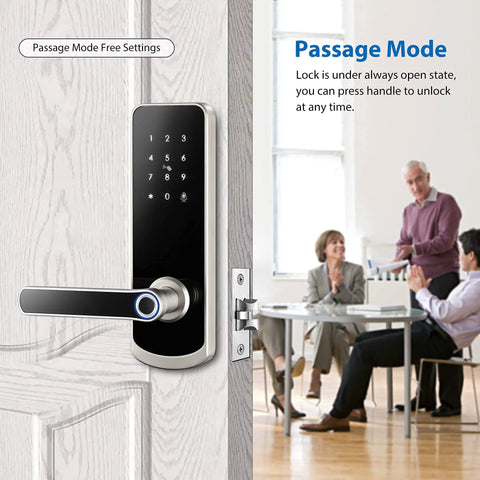 5 In 1 Smart Lock With Fingerprint Sensor Keyless Entry WiFi Connectivity And App Control installed on a wooden door