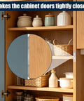 Premium Stainless Steel Magnetic Door Catch With Adhesive Strips And Screws Ideal For Securing Cabinet Doors Smoothly, shown in a cabinet.