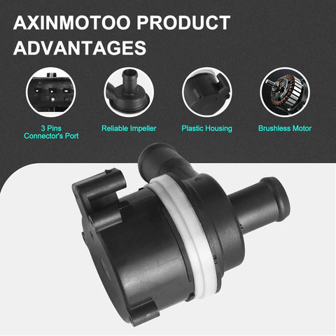 Electric Auxiliary Water Pump Assembly Direct Replacement Engine Coolant Pump 059121012B with plastic housing and 3 pin connector.