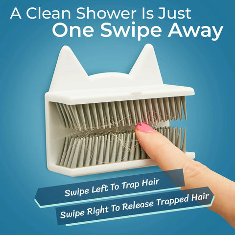 Finger using Hair Catcher For Wall And Tub No Fuss No Mess Reusable Hair Trap with 3M Adhesive and easy swipe bristles.