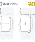 Heavy Duty Glass Shower Door Hinge With Full Back Plate Polished Chrome Finish For Half Inch Tempered Glass Frameless Doors diagram showing cutout options and measurements.