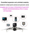 Top Mounted Camera Mount Adapter for DJI Mini 5 Pro and Mini 4 Pro with attached LED light and action cameras in display