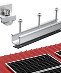 Six Pack Solar Panel Mounting Brackets Kit with 7.87 Inch Aluminum Rails and end clamps on metal roof