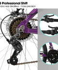 Close-up of gear system on 26 Inch Mountain Bike For Women With 18 Speed Gears Front Suspension Aluminum Frame Adult Ladies Bicycle Purple
