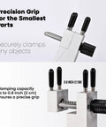 Close-up of Mini Table Top Vise Clamp For Hobbyists 360 Degree Rotatable Aluminum Alloy Bench Vise showing 0.8 inch clamping range.