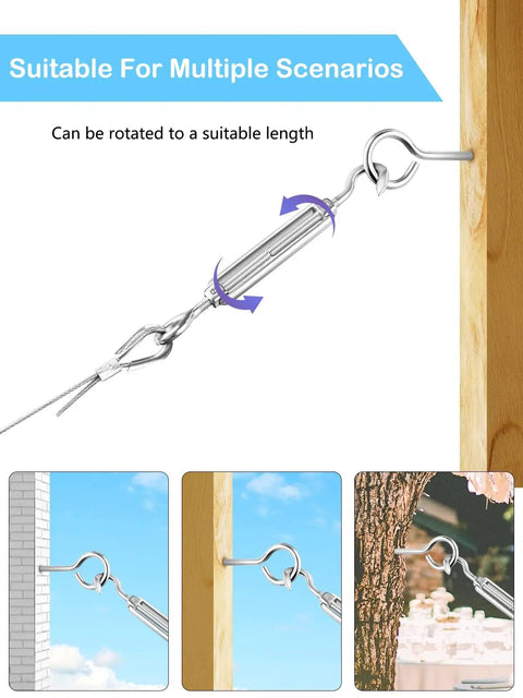 Stainless Steel Turnbuckle Set for Cables and Wires 304 Grade Turnbuckle Hook and Eye in various outdoor settings