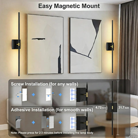 Battery Operated Wall Sconces Set Of 2 Rechargeable Wireless Wall Lights 360 Rotatable Magnetic, showing installation options on a wall.