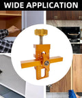 No Sweat Cabinet Door Installation Clamp With Adjustable Positioner And Lightweight Aluminum Hinge Drill Jig used in cabinet assembly.