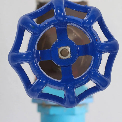 Top view of blue iron valve handwheel from Outdoor Faucet Handle Replacement Kit 5 Pack Blue Iron Valve Handwheels 2.3 Inch Size.