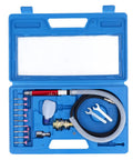 Straight Shot Precision Pneumatic Pencil Die Grinder Kit For Mechanics And Fabricators Featuring A Featherlight Grip and Knockout Torque For Clean Metal Trimming and Quick Routing In Cramped Engine Bays in blue case with attachments.