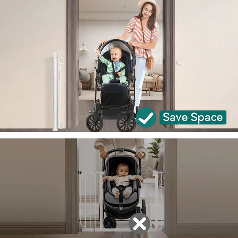 Retractable Baby Gate For Stairs And Doorways, Extra Wide Mesh Safety Gate For Kids And Pets compared with fixed gate, stroller accessible