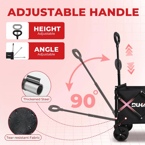 Ultra Lightweight Folding Wagon Cart With Wheels One Hand Lift 11 Lb Portable Utility Wagon adjustable handle detail