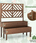 Raised Garden Bed With Trellis And Two Planter Boxes 2 Tier Outdoor Wooden Elevated Planter Box With Legs And Drainage Holes Built To Last From Durable Fir Wood For Flowers Herbs Vegetables And Fruits Brown, displaying dimensions and weight capacity.