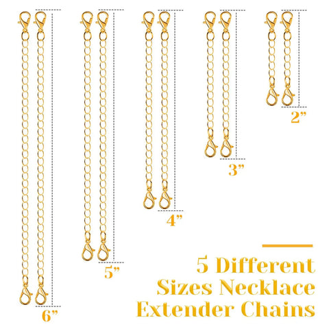 Go-To Gold Jewelry Extenders Set For Necklaces, Bracelets, And Anklets, 10 Pieces In Assorted Sizes, Stainless Steel Chain Extenders