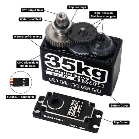 GOTECK 35KG Digital Servo At 8.4V With Full Metal Gear IP67 Waterproof 180 Degree Steering 25T Servo Horn High Torque detailing