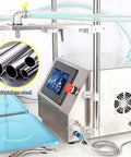 Commercial Grade Smooth Operator Automatic Dual Head Liquid Bottle Filler With Slick Touch Panel And No Hassle Adjustable Stand For Milk And Juice 35 Liters Per Minute with stainless steel components and a control panel.