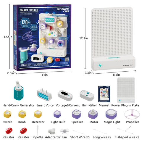 Hands On Circuit Building Kit For Kids With 120 Plus Projects, STEM Toys For Ages 8 To 13, Learn Electronics, Build Real Circuits, Kid Friendly And Absolutely Awesome STEM Activities That Grow With Your Child. Box and parts set, 11in board, 28-piece plastic kit