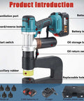 Cordless Hydraulic Hole Punch For Metal Two Battery Power 150 Millimeter Throat Depth Beefy Heavy Duty Sheet Metal Punch