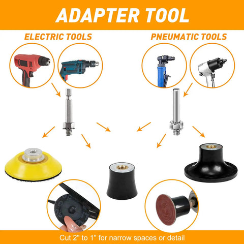 Adapter tool for electric and pneumatic tools with 172 Pack 2 Inch Die Grinder Sanding Discs With One Quarter Inch Roll Lock Quick Change System