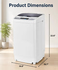Product dimensions of Compact Portable Washer With Smart Auto Cycles And Delay Start Control, 33.6" high, 19.8" wide, 19.7" deep.