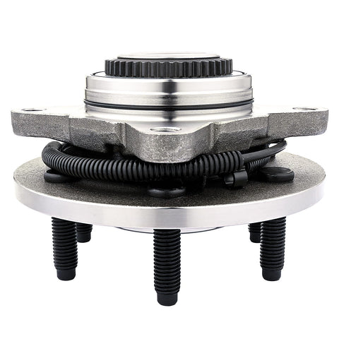Drop In Front Wheel Bearing Hub Assembly For Ford F150 Lincoln Mark Lt Expedition Navigator 2003 To 2008 4WD Six Lug With ABS Direct Fit Replacement Easy Install Premium Grade Quality, front view