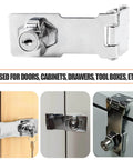 3 Inch Keyed Door Lock Hasp Latch In Stainless Steel, installation examples on doors, cabinets, drawers.
