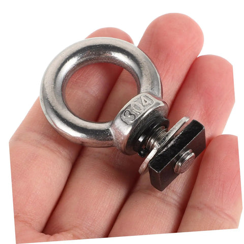 T Slot Roof Rack Eye Bolt Kit 4 Piece Tie Down Anchor Set For Tent Accessories Heavy Duty Gear And Luggage Secure Mounting On Most Roof Racks Beefy Stainless Steel stainless steel eye bolt with nut held in hand