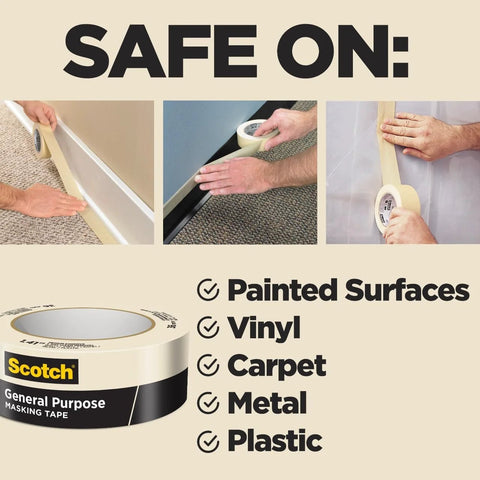 Greener Masking Tape 0.94 Inch Wide By 60 Yard Indoor Outdoor Painters Tape used on painted surfaces, vinyl, carpet, metal, plastic