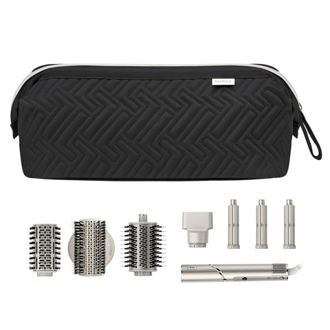On The Go Travel Case For Shark Flexstyle And Dyson Airwrap Gear Waterproof Dustproof Hair Tools Organizer Bag Fits Supersonic Dryer And Flat Iron Black shown with attachments.