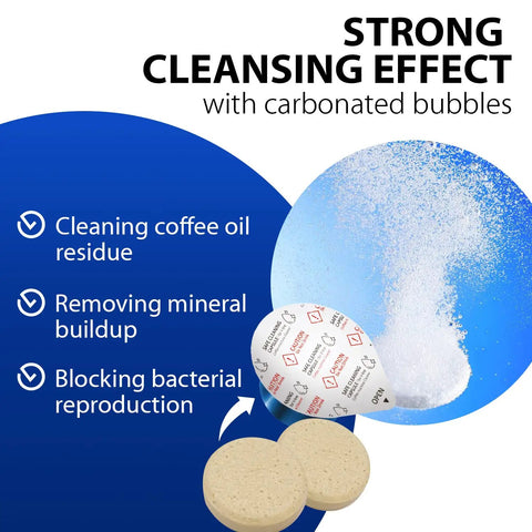 Powerful Vertuo Cleaning Pods And Capsules Cleaner Kit with carbonated bubbles demonstrating cleaning effects.